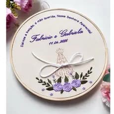 Porta Aliança Personalizado Para Casamento Bastidor Bordado Nossa Senhora Aparecida