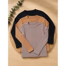 KIT 03 BLUSINHAS INFANTIL MANGA LONGA RIBANA CANELADA INVERNO 04 AO 10