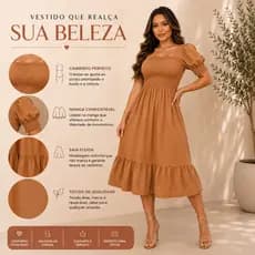Vestido Elegante  Moda Evangélica Feminino Midi Soltinho Fresquinho Manga Princesa  Igreja Casual
