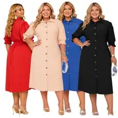 KIT 4 Vestidos Chemise Midi Plus Size Elegante Acinturado Moda Evangélica Feminina Confortável