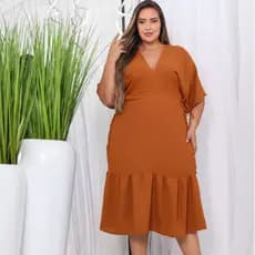Vestido Midi Plus Size Moda Feminina Igreja  Fresquinho Verão Moda Evangélica Dia e Noite Elegante