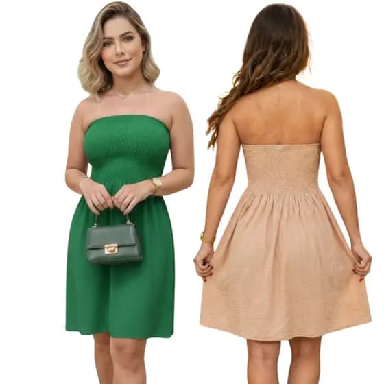 KIT 2 Vestidos Curto Feminino Tomara Que Caia Lastex Moda Praia Tecido Dunas Chic Leve Várias Cores