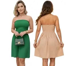 KIT 2 Vestidos Curto Feminino Tomara Que Caia Lastex Moda Praia Tecido Dunas Chic Leve Várias Cores