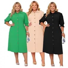 KIT 3 Vestidos Chemise Plus Size Mid Manga 3/4 Elegante Feminino Tendência Moda Fashion Várias Cores