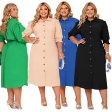 KIT 4 Vestidos Chemise Plus Size Mid Manga 3/4 Elegante Feminino Tendência Moda Fashion Várias Cores