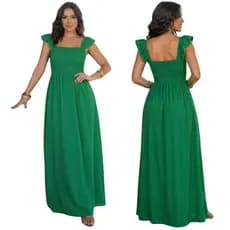 Vestido Longo Feminino Lastex no Corpo Tecido Dunas Manga Babado Fashion Diversas Cores