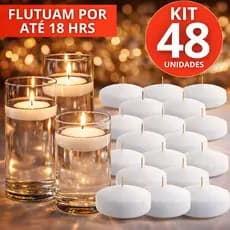 48 VELAS FLUTUANTE BRANCA DURAÇÃO 18 HR DECORAÇÃO DECORATIVA CASAMENTO FESTAS PISCINA FLUTUAM