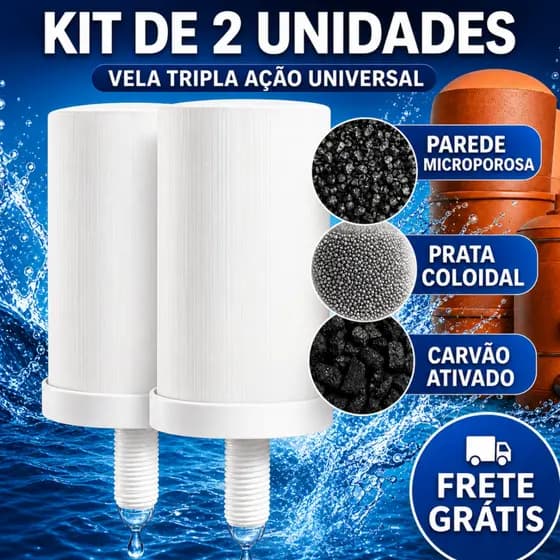 2 VELAS FILTRO BARRO TRIPLA AÇÃO UNIVERSAL PRATA COLOIDAL CARVÃO ATIVADO - PARA TODOS FILTRO BARRO
