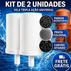 2 VELAS FILTRO BARRO TRIPLA AÇÃO UNIVERSAL PRATA COLOIDAL CARVÃO ATIVADO - PARA TODOS FILTRO BARRO
