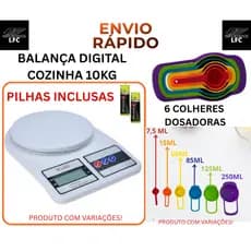 Balança Digital 10kg Alta Precisão 1g + Colheres Dosadoras (Unidade ou Kit) Receita Nutrição + Pilhas Já inclusas