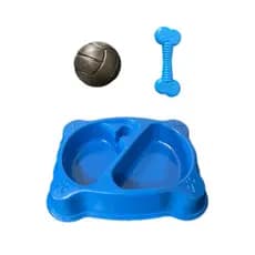 Kit Pet Adulto: Comedouro Duplo, Bola e Osso Chiclete