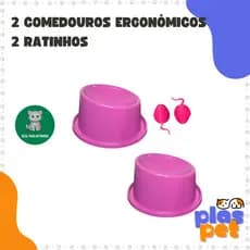 Kit Gato Pequeno - 2 Comedouro/Bebedouro Ergonômicos 150ml + 2 Ratinhos