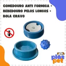 Kit Bebedouro Pelos Longos Pra Pet Cães Cachorro + Comedouro Anti Formiga + Bola/Bolinha
