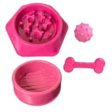 Kit Pet Completo: Comedouro Lento, Bebedouro e Brinquedos