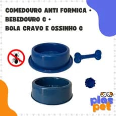 Kit Pet Gigante - Comedouro Anti-Formiga + Bebedouro 1500ml + Ossinho Massageador + Bola Cravo