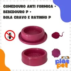 Kit Pet Pequeno - Comedouro Anti-formiga + Bebedouro 150ml + Ratinho de Brinquedo + Bola Cravo