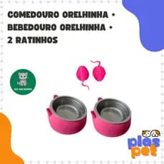 Kit Gato Premium - 2 Comedouro/Bebedouro Ergonômicos 250ml + 2 Ratinhos de Brinquedo