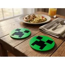 2 unidades Porta-Copo Creeper Mine Gamer Pixel Verde | Bolacha para Copo Geek Decorativa redondo ou quadro
