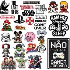 Cartela Adesivo Gamer, Video Game e Nerd 28 adesivos