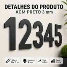 Número Residencial ACM Preto 3mm 10 ou 15cm Para Casa Empresa Fachada Portão