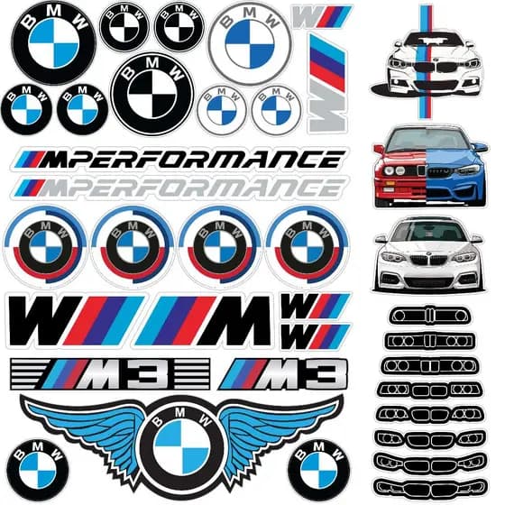 Super Cartela Adesivo BMW 37 adesivos, carro, moto, bike, capacete, baú, geladeira, notebook etc.
