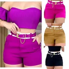 Short Social Alfaiataria Faixa Branca Com Cinto 35