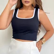 Cropped Regata Bicolor Gola Quadrada Moda Essencial