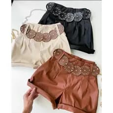 Short Couro Acompanha Cinto Boho