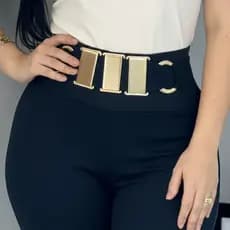 Calça Feminina Legging Montaria Cintura Alta Placas Douradas Moda Blogueira