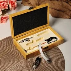 Kit para Vinho com 5 Peças Caixa Bambu Acessórios Sommelier Presente Elegante para Amantes de Vinho
