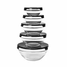 Kit 5 Potes de Vidro Redondos com Tampa Preta Vedação Forte Ideal para Cozinha e Armazenamento