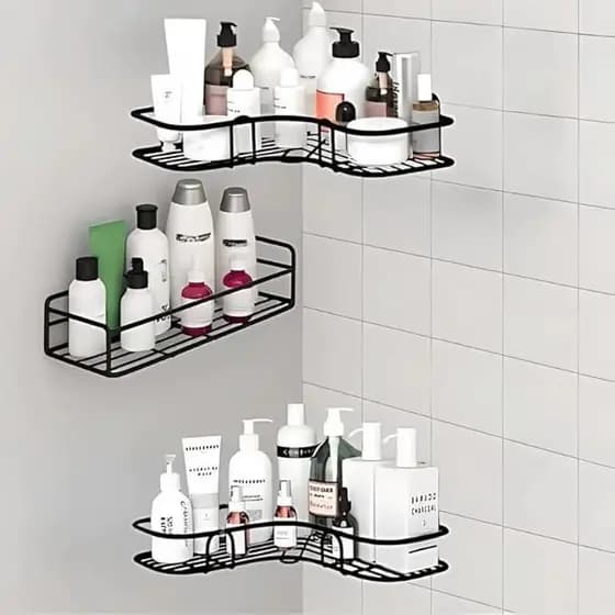 Kit 3 Prateleiras de Canto Parede Preto Organizador Adesivo Resistente