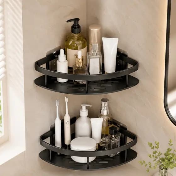 Kit  Suporte de Canto Para Banheiro Porta Shampoo Organizador com Adesivo Aço Inoxidável