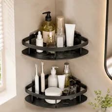 Kit  Suporte de Canto Para Banheiro Porta Shampoo Organizador com Adesivo Aço Inoxidável