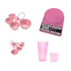 Kit Medidores Rosa Balança de Cozinha Rosa Copo Medidor Colher Medidora Xícara Medidora