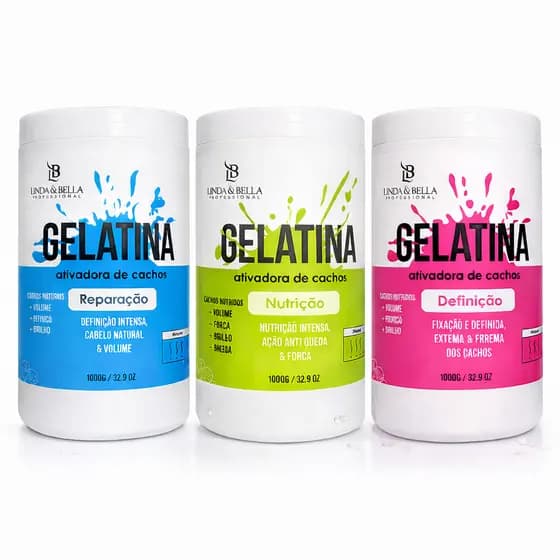 Gelatina Capilar 1kg Super Hidratação Reparação Nutrição Fixação Total Antifrizz Linda&Bella