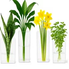 Kit 4 Vasos Plantas e Plantas Decorativos Transparente Acrilico