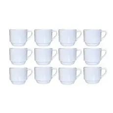 conjunto xicara empilhável 200ml  jogo c/ 4/6/8/12 unidades porcelana branca lisa café chá cozinha 1° linha