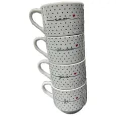 jogo de Xícaras Modelo Hotel Empilháveis conjunto c/ 4 Porcelana colorida Decorada 200 ml decoração/ café/ chá