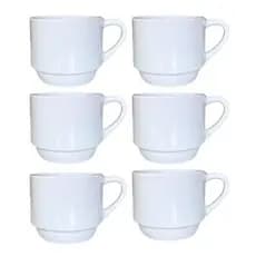 conjunto xicara empilhável 200ml para sublimação kit com 6 unidades porcelana branca lisa café chá cozinha