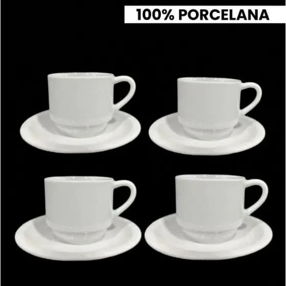 jogo Xicara E Pires Café Kit De Porcelana Branca lisa café chá decoração conjunto 200ml chicara