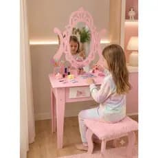 PENTEADEIRA PRINCESA MENINA ROSA LILAS INFANTIL PRESENTE BANQUETA ESTOFADA AUTOCUIDADO ATIVIDADES