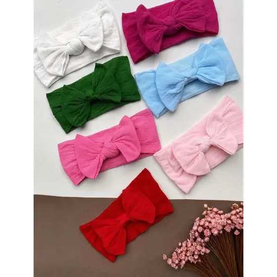 kit 7 Unidades faixa turbante bebê/ faixa turbante meia de seda confortável/ laço grande estiloso/ turbante baby