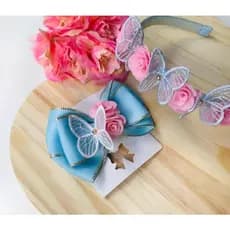 KIT LAÇO E TIARA JARDIM ENCANTADO FLORES E BORBOLETAS LAÇOS INFANTIS LAÇOS LUXINHO MENINA