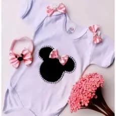 body mesversário tematico Minnie/ kit body e tiara minnie baby