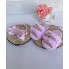 Pantufa slide Bebê Personalizada Com Nome + Laço Luxo/ sandalia baby com faixa tiara Kit