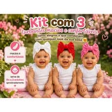 Kit 3 Turbantes Bebê Meia de Seda Macio Confortável RN a 2 Anos+Mimo Faixinha Infantil Laço Baby Menina