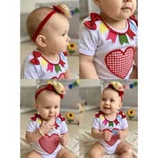 Body bebê festa junina feminino + tiara caipira/kit Roupa mesversário/ Body Arraiá