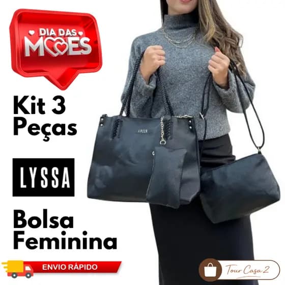 Kit 3 Peças Bolsa Feminina Várias Cores Transversal Necessaire Mochila Carteira Couro Presente Dia das Mães