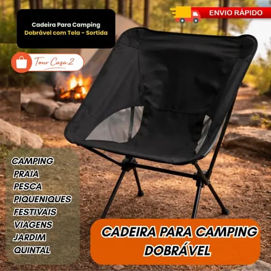 Cadeira Camping Portátil Dobrável Praia Pesca Trilha Passeio Compacta Até 100kg Leve Copa Passeio